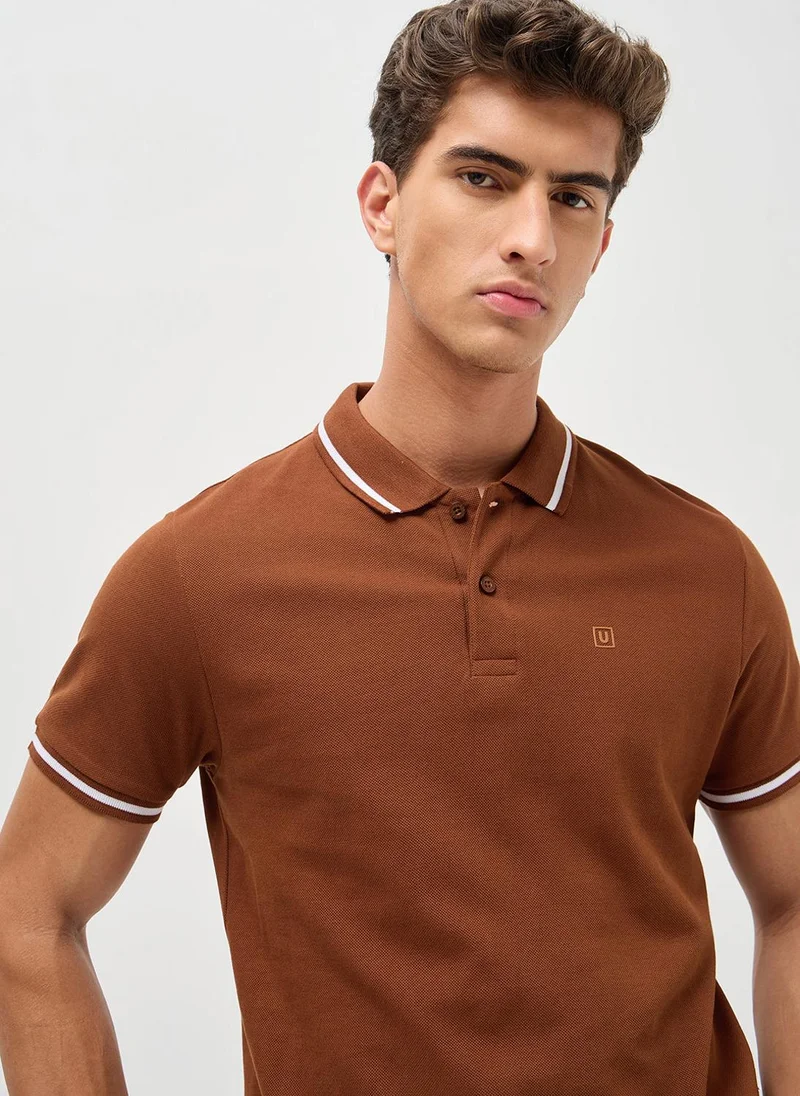 Urbano Fashion  Urbano Fashion Men's Chocolare Brown Solid Regular Fit Half Sleeve Cotton Polo T-Shirt for Men | Best Price UAE